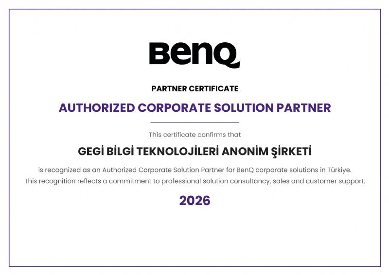GEGI BenQ Yetkili Kurumsal &Ccedil;&ouml;z&uuml;m Ortağı Sertifikası