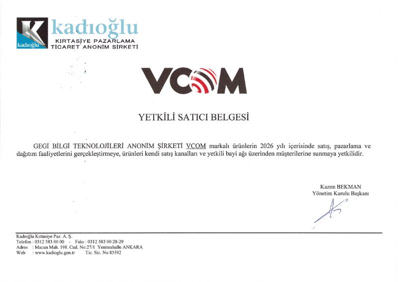GEGI VCOM Yetkili Satıcı Belgesi